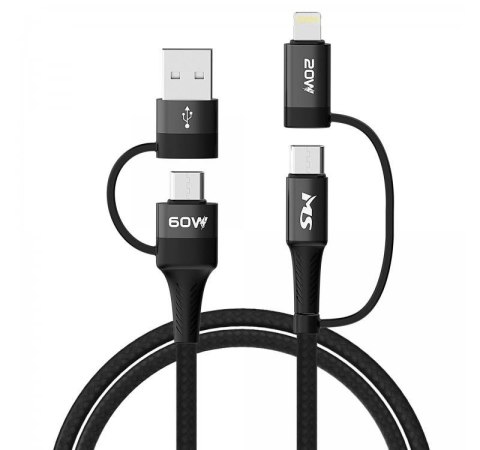 Kabel MS CABLE USB-A/C - USB-C/LIGHTNING 4w1 1m Czarny Kabel MS CABLE USB-A/C - USB-C/LIGHTNING 4w1 1m Czarny