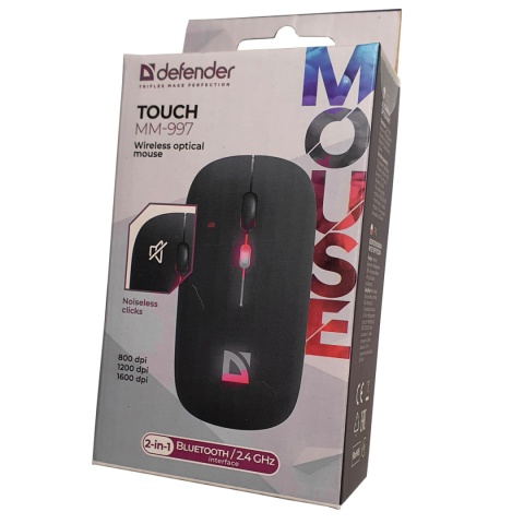MYSZ DEFENDER TOUCH MM-997 RF+BT SILENT RGB AKU CZARNA