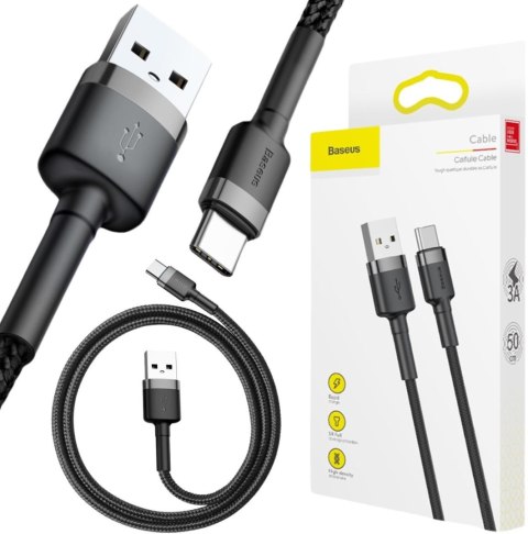 KABEL USB-A -> USB-C Baseus Cafule CATKLF-AG1 50cm 3A QC 3.0 CZARNO-SZARY W NYLONOWYM OPLOCIE KABEL USB-A -> USB-C Baseus Cafule CATKLF-AG1 50cm 3A QC 3.0 CZARNO-SZARY W NYLONOWYM OPLOCIE