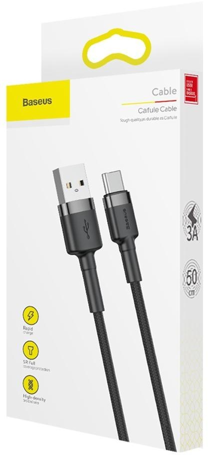 KABEL USB-A -> USB-C Baseus Cafule CATKLF-AG1 50cm 3A QC 3.0 CZARNO-SZARY W NYLONOWYM OPLOCIE KABEL USB-A -> USB-C Baseus Cafule CATKLF-AG1 50cm 3A QC 3.0 CZARNO-SZARY W NYLONOWYM OPLOCIE