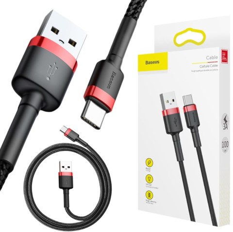 KABEL USB-A -> USB-C Baseus Cafule CATKLF-B91 100cm 3A QC 3.0 CZARNO-CZERWONY W OPLOCIE KABEL USB-A -> USB-C Baseus Cafule CATKLF-B91 100cm 3A QC 3.0 CZARNO-CZERWONY W OPLOCIE