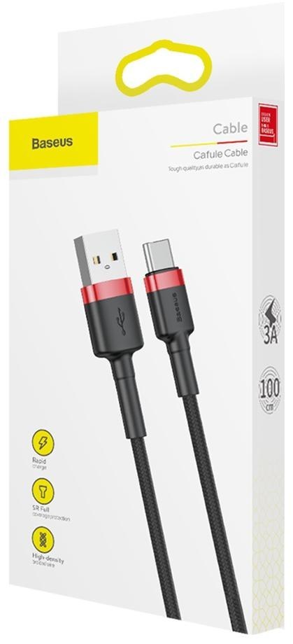 KABEL USB-A -> USB-C Baseus Cafule CATKLF-B91 100cm 3A QC 3.0 CZARNO-CZERWONY W OPLOCIE KABEL USB-A -> USB-C Baseus Cafule CATKLF-B91 100cm 3A QC 3.0 CZARNO-CZERWONY W OPLOCIE