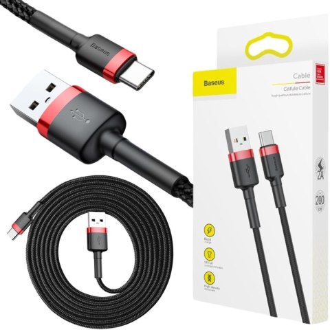 KABEL USB-A -> USB-C Baseus Cafule CATKLF-C91 200cm 2A QC 3.0 CZARNO-CZERWONY W OPLOCIE KABEL USB-A -> USB-C Baseus Cafule CATKLF-C91 200cm 2A QC 3.0 CZARNO-CZERWONY W OPLOCIE