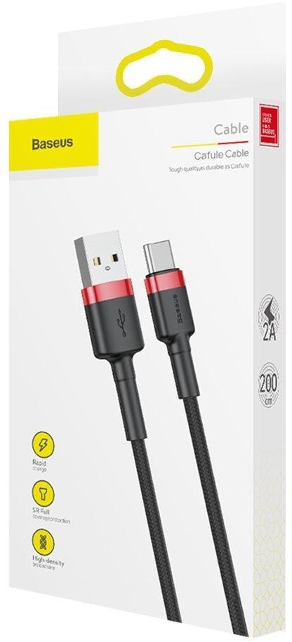 KABEL USB-A -> USB-C Baseus Cafule CATKLF-C91 200cm 2A QC 3.0 CZARNO-CZERWONY W OPLOCIE KABEL USB-A -> USB-C Baseus Cafule CATKLF-C91 200cm 2A QC 3.0 CZARNO-CZERWONY W OPLOCIE