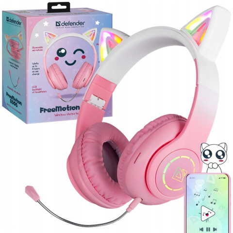 SŁUCHAWKI DEFENDER BLUETOOTH FREEMOTION B505 LED RÓŻOWE SŁUCHAWKI DEFENDER BLUETOOTH FREEMOTION B505 LED RÓŻOWE