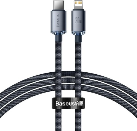 KABEL USB-C -> Lightning / iPhone Baseus Crystal CAJY000301 2m 20W PD Quick Charging CZARNY W OPLOCIE PREMIUM KABEL USB-C -> Lightning / iPhone Baseus Crystal CAJY000301 2m 20W PD Quick Charging CZARNY W OPLOCIE PREMIUM