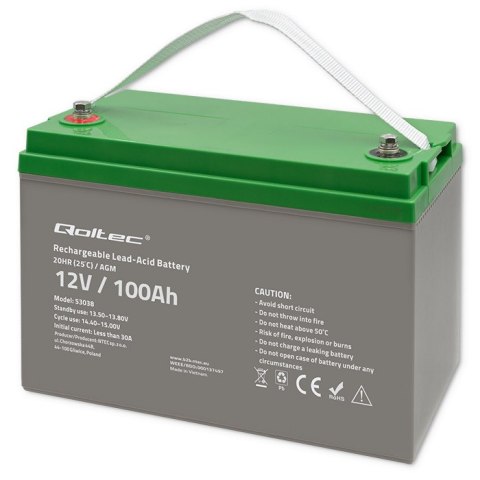 Qoltec Akumulator AGM | 12V | 100Ah | max 1200A
