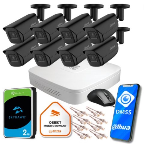 Zestaw monitoringu IP Dahua NVR 2TB 8 kamer tubowych 5MPx Zestaw monitoringu IP Dahua NVR 2TB 8 kamer tubowych 5MPx