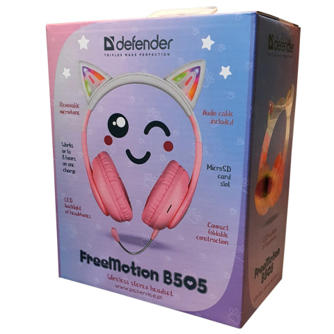 SŁUCHAWKI DEFENDER BLUETOOTH FREEMOTION B505 LED RÓŻOWE SŁUCHAWKI DEFENDER BLUETOOTH FREEMOTION B505 LED RÓŻOWE