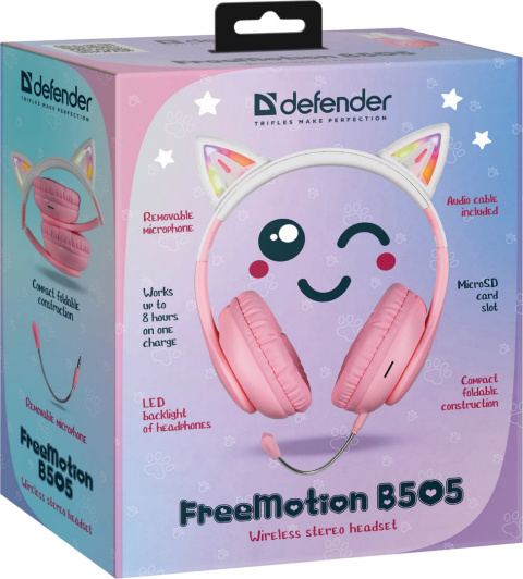 SŁUCHAWKI DEFENDER BLUETOOTH FREEMOTION B505 LED RÓŻOWE SŁUCHAWKI DEFENDER BLUETOOTH FREEMOTION B505 LED RÓŻOWE
