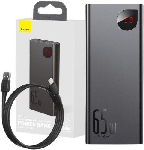 Powerbank Baseus Adaman Digital Display PPIMDA-D01 20000mAh 65W PD QC 4.0 2x USB-A 1x USB-C + KABEL Powerbank Baseus Adaman Digital Display PPIMDA-D01 20000mAh 65W PD QC 4.0 2x USB-A 1x USB-C + KABEL