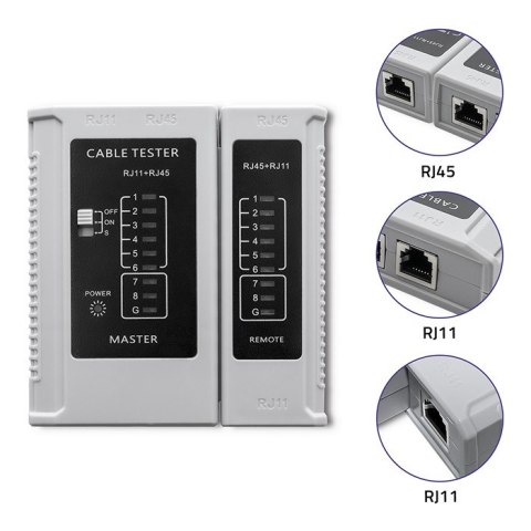 Qoltec Tester sieci kablowych | RJ45 | RJ12 Qoltec Tester sieci kablowych | RJ45 | RJ12