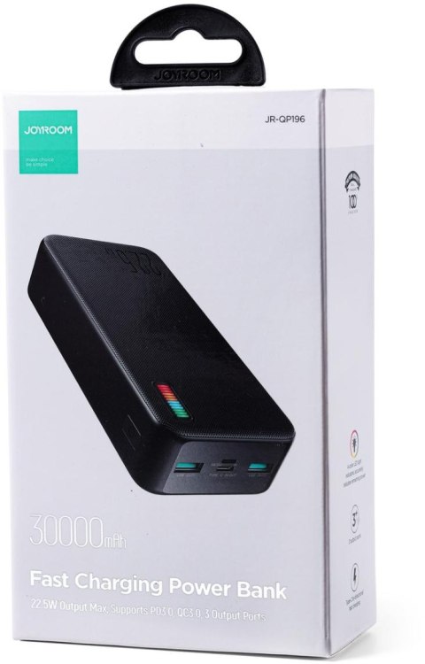 POWERBANK Joyroom Dazzling Series QP196 30000mAh 22.5W PD 3.0 QC 3.0 2x USB-A 1x USB-C CZARNY POWERBANK Joyroom Dazzling Series QP196 30000mAh 22.5W PD 3.0 QC 3.0 2x USB-A 1x USB-C CZARNY