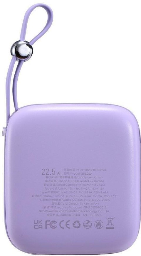 POWERBANK Joyroom Jelly Series JR-L002 10000mAh 22.5W PD QC Z KABLEM 1x USB-A 1x USB-C FIOLETOWY POWERBANK Joyroom Jelly Series JR-L002 10000mAh 22.5W PD QC Z KABLEM 1x USB-A 1x USB-C FIOLETOWY