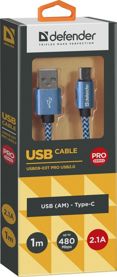KABEL DEFENDER USB AM-TYPE C 1,0m 2.1A NIEBIESKI KABEL DEFENDER USB AM-TYPE C 1,0m 2.1A NIEBIESKI