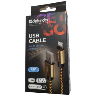 KABEL DEFENDER USB-LIGHTNING 1,0m 2.1A ZŁOTY