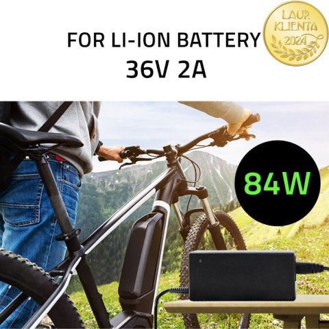 Ładowarka Qoltec do baterii roweru elektrycznego 36V | 42V | 2A | 5.5*2.5 Ładowarka Qoltec do baterii roweru elektrycznego 36V | 42V | 2A | 5.5*2.5