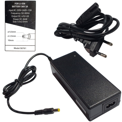 Ładowarka Qoltec do baterii roweru elektrycznego 36V | 42V | 2A | 5.5*2.5 Ładowarka Qoltec do baterii roweru elektrycznego 36V | 42V | 2A | 5.5*2.5