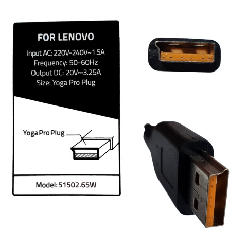 Qoltec Zasilacz do Lenovo 65W | 20V | 3.25A | YogaProPlug | +kabel zasilający