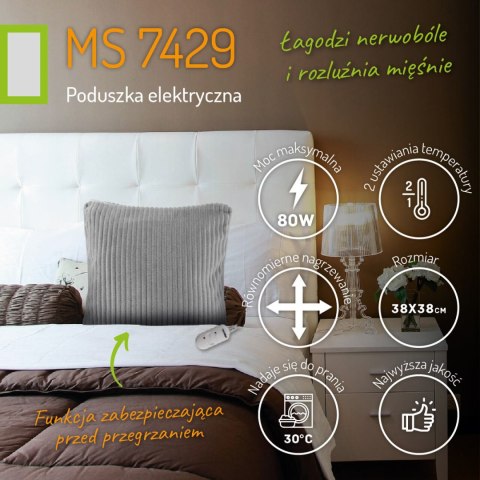 Mesko MS 7429 Poduszka elektryczna rozgrzewająca 2 poziomy temperatury pilot 38x38cm 80W Mesko MS 7429 Poduszka elektryczna rozgrzewająca 2 poziomy temperatury pilot 38x38cm 80W