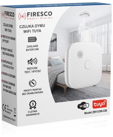Czujnik dymu Firesco ZR153SW CB z WiFi aplikacja Tuya Czujnik dymu Firesco ZR153SW CB z WiFi aplikacja Tuya