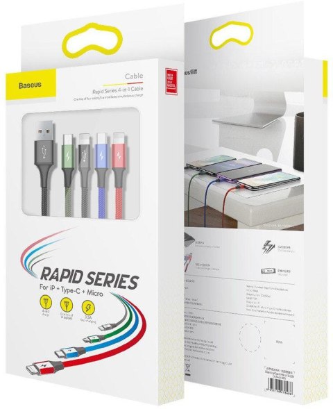 KABEL 4w1 USB-A -> Lighting iPhone / 2x USB-C / micro-USB Baseus Cafule CA1T4-B01 1.2m 3.5A W OPLOCIE KABEL 4w1 USB-A -> Lighting iPhone / 2x USB-C / micro-USB Baseus Cafule CA1T4-B01 1.2m 3.5A W OPLOCIE