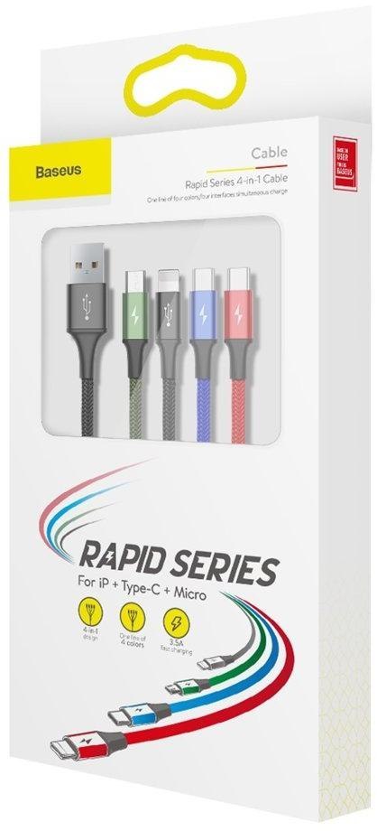 KABEL 4w1 USB-A -> Lighting iPhone / 2x USB-C / micro-USB Baseus Cafule CA1T4-B01 1.2m 3.5A W OPLOCIE KABEL 4w1 USB-A -> Lighting iPhone / 2x USB-C / micro-USB Baseus Cafule CA1T4-B01 1.2m 3.5A W OPLOCIE