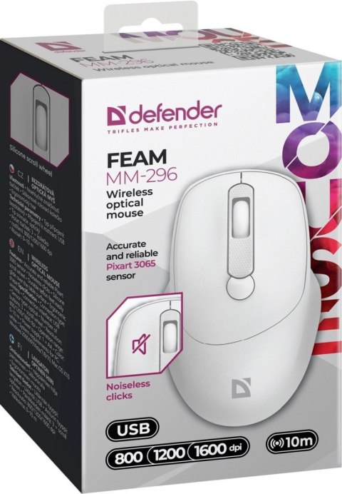 MYSZ DEFENDER FEAM MM-296 RF SILENT BIAŁA MYSZ DEFENDER FEAM MM-296 RF SILENT BIAŁA