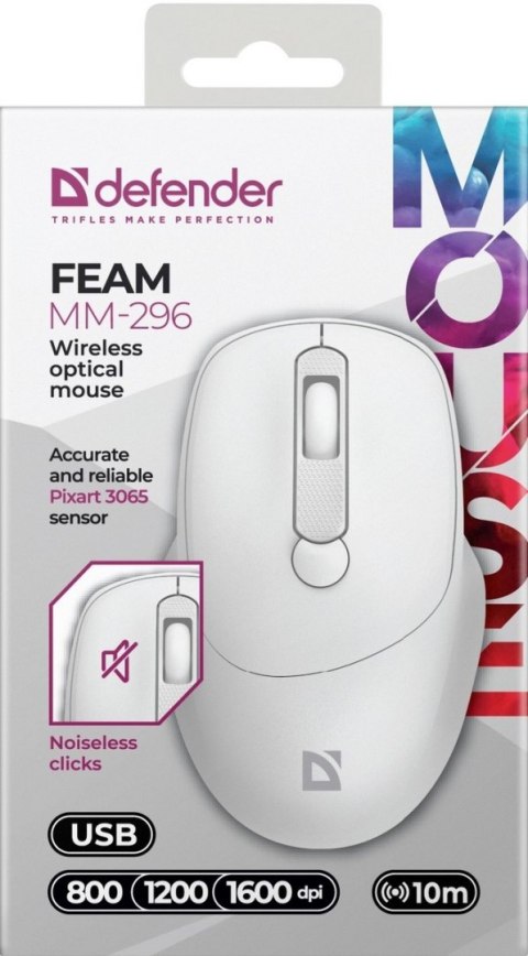 MYSZ DEFENDER FEAM MM-296 RF SILENT BIAŁA MYSZ DEFENDER FEAM MM-296 RF SILENT BIAŁA