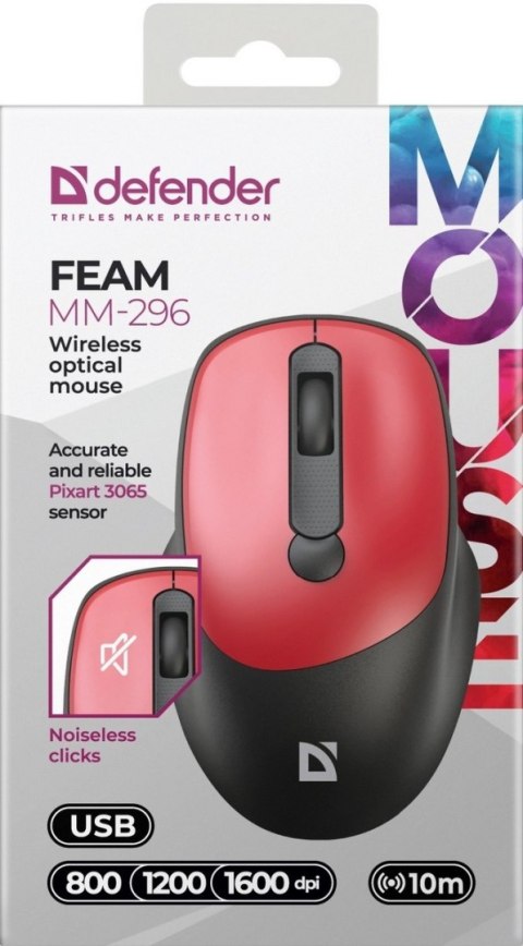 MYSZ DEFENDER FEAM MM-296 RF SILENT CZERWONA MYSZ DEFENDER FEAM MM-296 RF SILENT CZERWONA