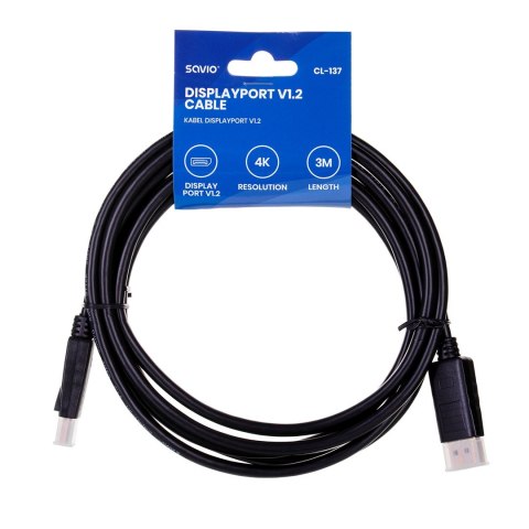 Kabel SAVIO CL-137 (DisplayPort M - DisplayPort M; 3m; kolor czarny) Kabel SAVIO CL-137 (DisplayPort M - DisplayPort M; 3m; kolor czarny)