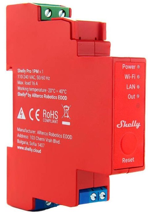 Shelly Pro 1PM 1-kanałowy przekaźnik z pomiarem energii na szynę DIN WIFI/LAN Shelly Pro 1PM 1-kanałowy przekaźnik z pomiarem energii na szynę DIN WIFI/LAN
