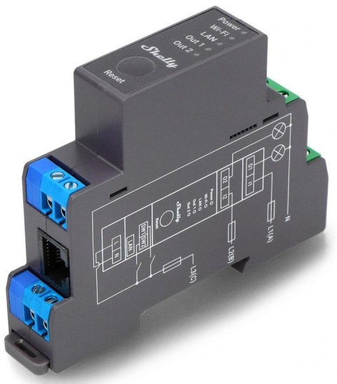 Shelly Pro 2 2-kanałowy przekaźnik na szynę DIN WIFI/LAN Shelly Pro 2 2-kanałowy przekaźnik na szynę DIN WIFI/LAN