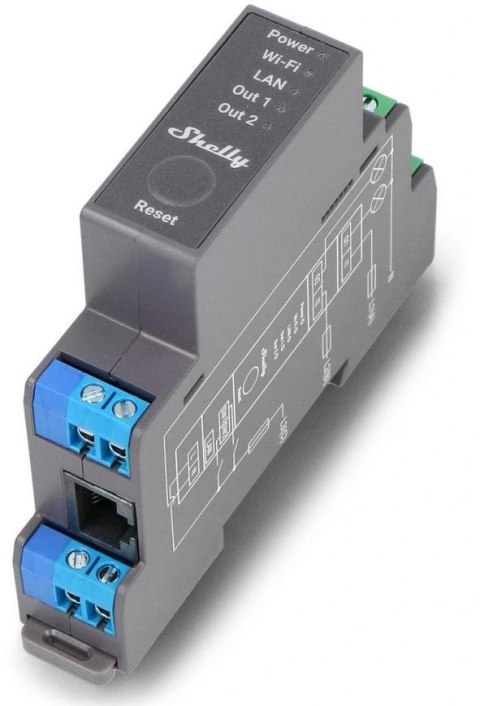 Shelly Pro 2 2-kanałowy przekaźnik na szynę DIN WIFI/LAN Shelly Pro 2 2-kanałowy przekaźnik na szynę DIN WIFI/LAN