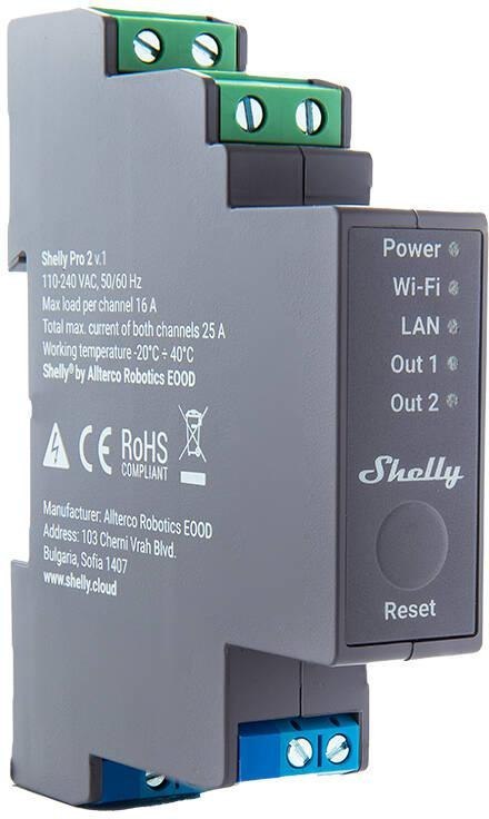 Shelly Pro 2 2-kanałowy przekaźnik na szynę DIN WIFI/LAN Shelly Pro 2 2-kanałowy przekaźnik na szynę DIN WIFI/LAN