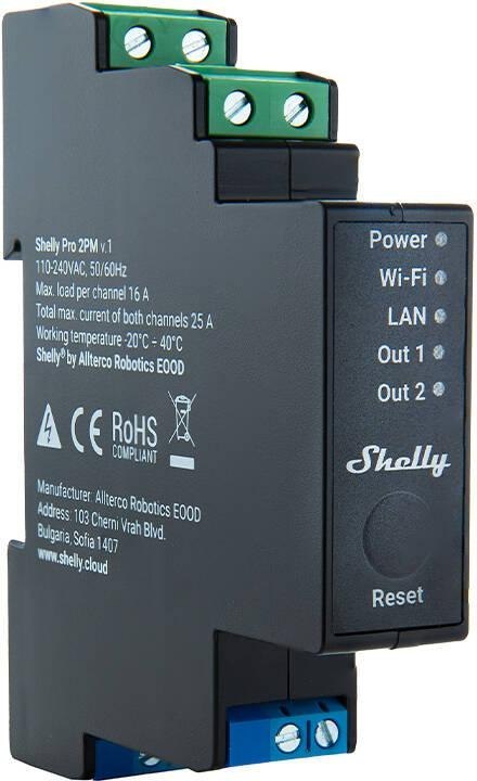 Shelly Pro 2PM 2-kanałowy przekaźnik roletowy z pomiarem energii na szynę DIN WIFI/LAN Shelly Pro 2PM 2-kanałowy przekaźnik roletowy z pomiarem energii na szynę DIN WIFI/LAN