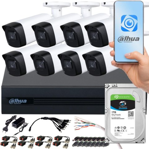 Zestaw monitoringu Dahua XVR 1TB 8x Kamera tubowa FullHD IR80m Zestaw monitoringu Dahua XVR 1TB 8x Kamera tubowa FullHD IR80m