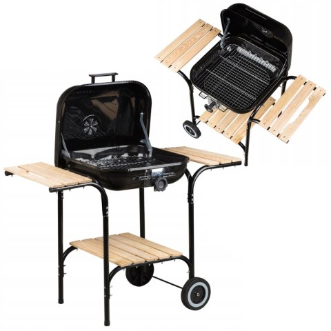 Duży grill ogrodowy z regulacją rusztu drewniane półki Duży grill ogrodowy z regulacją rusztu drewniane półki