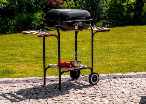 Duży grill ogrodowy z regulacją rusztu drewniane półki Duży grill ogrodowy z regulacją rusztu drewniane półki