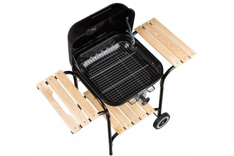 Duży grill ogrodowy z regulacją rusztu drewniane półki Duży grill ogrodowy z regulacją rusztu drewniane półki