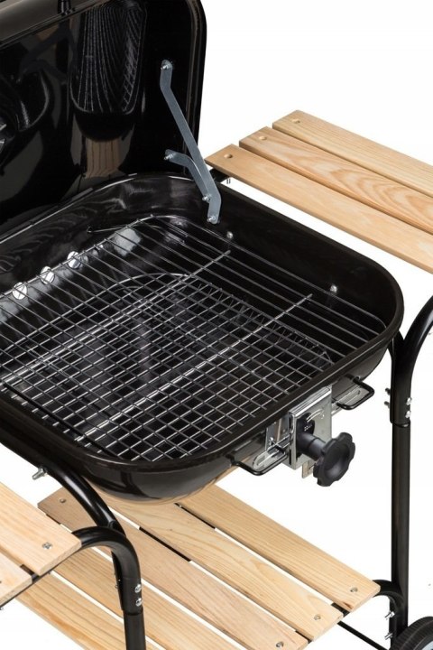 Duży grill ogrodowy z regulacją rusztu drewniane półki Duży grill ogrodowy z regulacją rusztu drewniane półki
