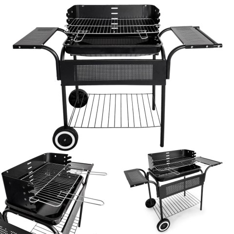 Grill ogrodowy metalowe półki regulacja rusztu koła Grill ogrodowy metalowe półki regulacja rusztu koła