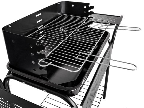 Grill ogrodowy metalowe półki regulacja rusztu koła Grill ogrodowy metalowe półki regulacja rusztu koła