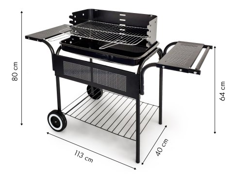 Grill ogrodowy metalowe półki regulacja rusztu koła Grill ogrodowy metalowe półki regulacja rusztu koła