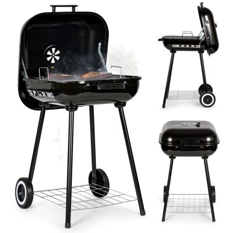 Grill ogrodowy z pokrywą na zawiasach + kółka Grill ogrodowy z pokrywą na zawiasach + kółka