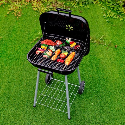 Grill ogrodowy z pokrywą na zawiasach + kółka Grill ogrodowy z pokrywą na zawiasach + kółka