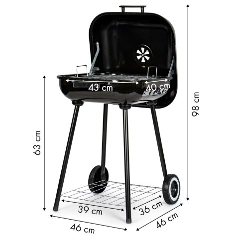 Grill ogrodowy z pokrywą na zawiasach + kółka Grill ogrodowy z pokrywą na zawiasach + kółka