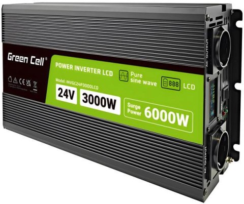 PRZETWORNICA NAPIĘCIA Green Cell PowerInverter LCD 24V -> 230V 3000/6000W CZYSTA SINUSOIDA PRZETWORNICA NAPIĘCIA Green Cell PowerInverter LCD 24V -> 230V 3000/6000W CZYSTA SINUSOIDA