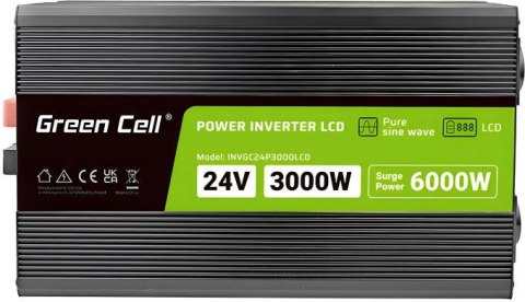 PRZETWORNICA NAPIĘCIA Green Cell PowerInverter LCD 24V -> 230V 3000/6000W CZYSTA SINUSOIDA PRZETWORNICA NAPIĘCIA Green Cell PowerInverter LCD 24V -> 230V 3000/6000W CZYSTA SINUSOIDA