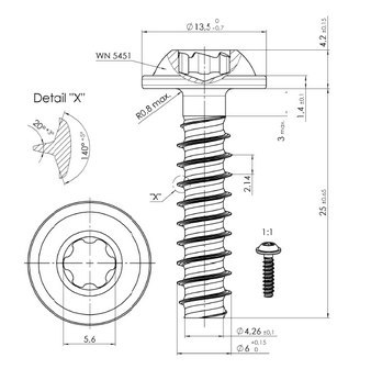 Wkręt do tworzywa TORX 6x25 A2 CORAB M959 Wkręt do tworzywa TORX 6x25 A2 CORAB M959